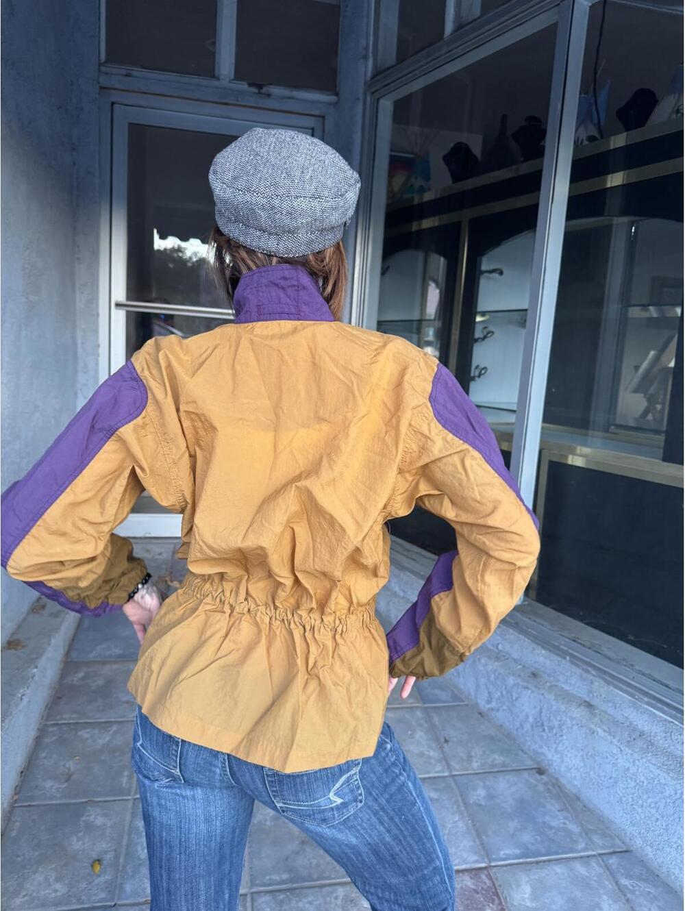 Vintage 90s Nike Style Colorblock Windbreaker Jacket Mustard Purple M - Picture 5 of 8